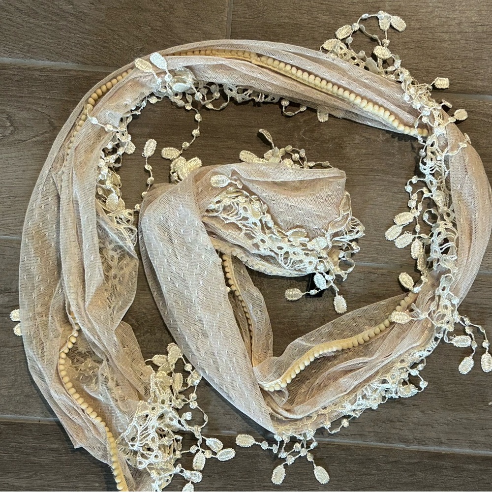 🤍 Veond Cream Scarf – 64” x 18” – Delicate Fringe Detail